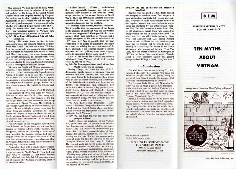 This brochure was one of the brochures that Grinnell Students used when going door-to-door to campaign against the war. 