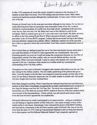 Robert Asbille reflecting on his experience of Anti-war protests in reaction to the shooting at Kent State University