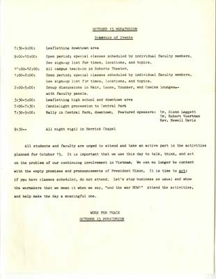 This memo provides a schedule and a call to action for the October 15th moratorium. 