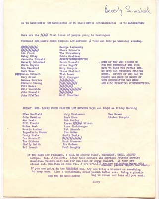 A list of students going to Washington from Grinnell as well as information about the trip, map, etc. 