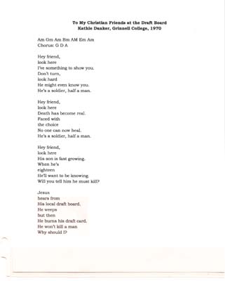 Song chords and lyrics protesting the draft