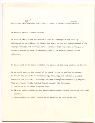 Two resolutions passed by the student senate in response to the College's action in regards to the Playboy incident