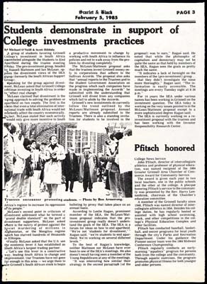 S&B: "Students demonstrate in support of College investments practices" 