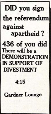 S&B Ad: "DID you sign the referendum against apartheid?"